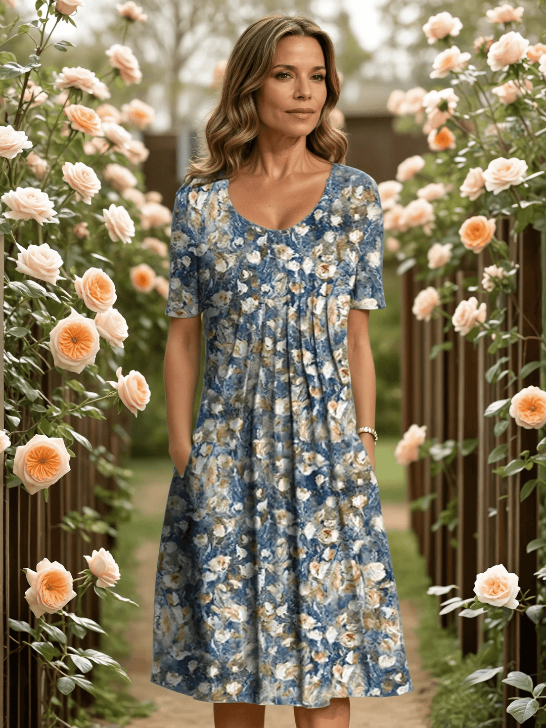 Ella | Elegant Floral Dress with Tummy Coverage