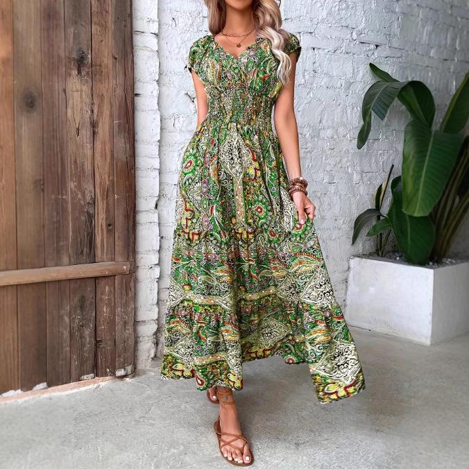 Elara | Bohemian Puff Sleeve Maxi Dress