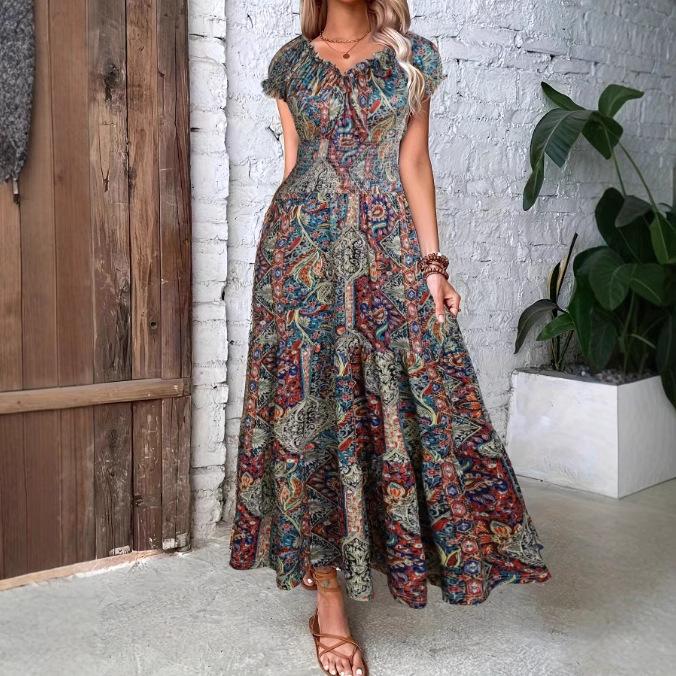 Elara | Bohemian Puff Sleeve Maxi Dress