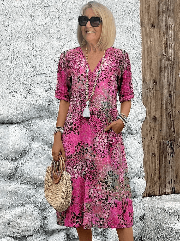 Sofia | Elegant Floral Midi Dress with Tummy Coverage